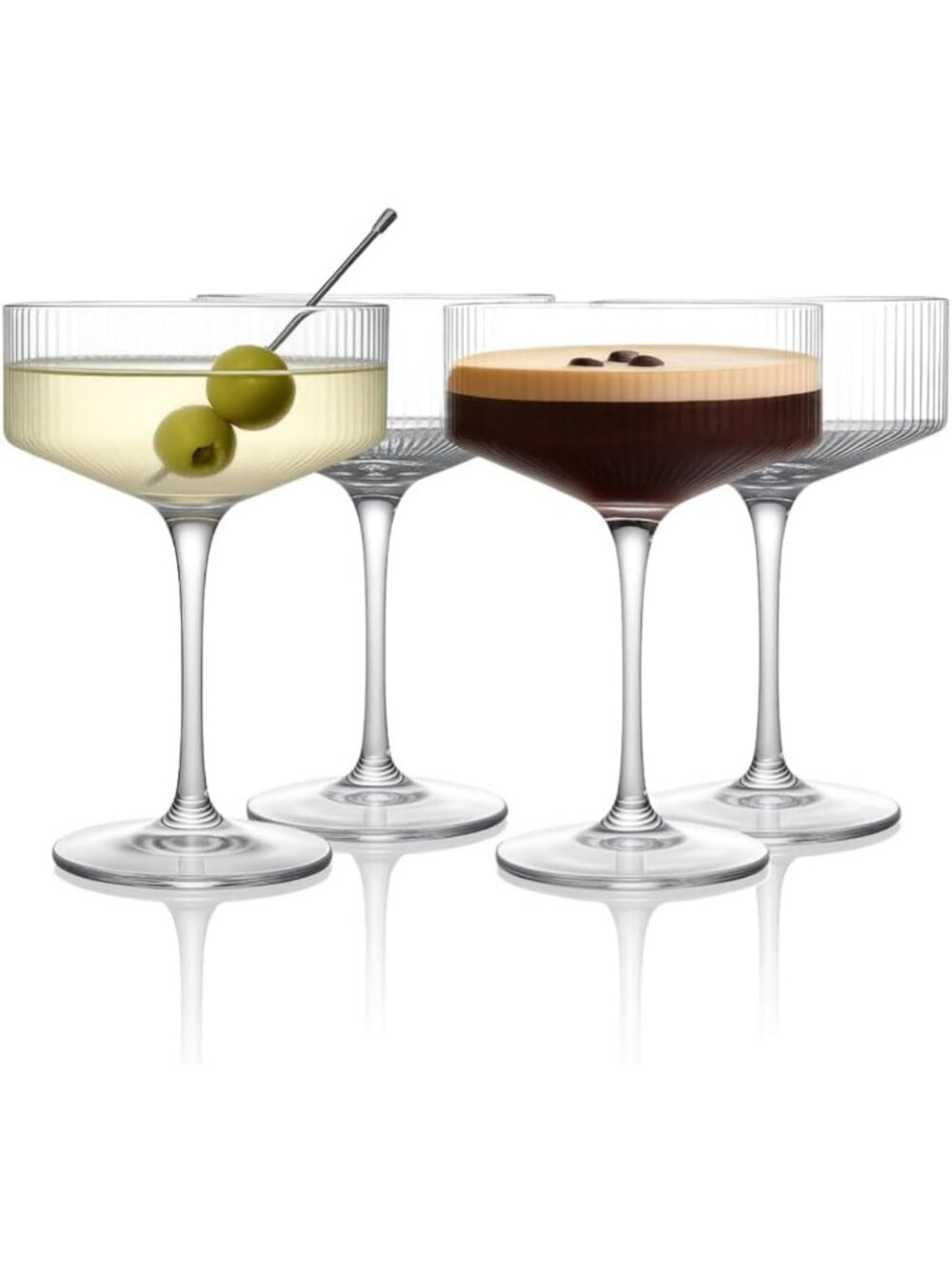 Clear Ribbed Martini Coupe Glasses - Classic Barware, 9.5oz Elegant Drinkware